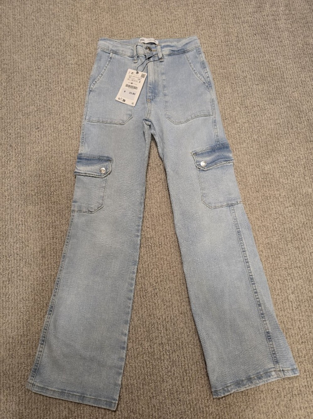 NEW Zara Light Blue Flare Cargo Jeans